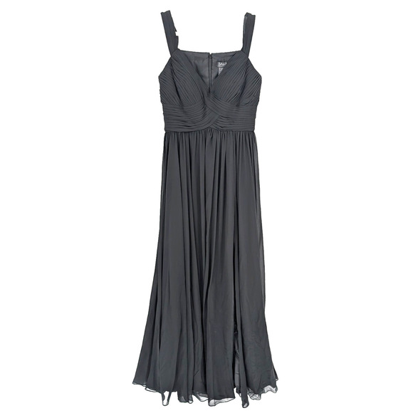 VTG Basix Black Sheer Chiffon Layered Twist Front Glam Pleated Event Maxi Gown - Picture 1 of 9